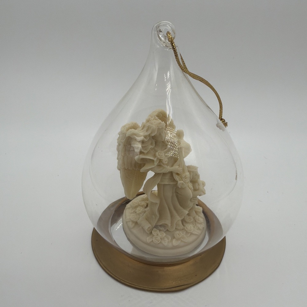 Avon Angel Cherub Ornament Large Glass Tear Drop Globe Vintage Christmas Decor
